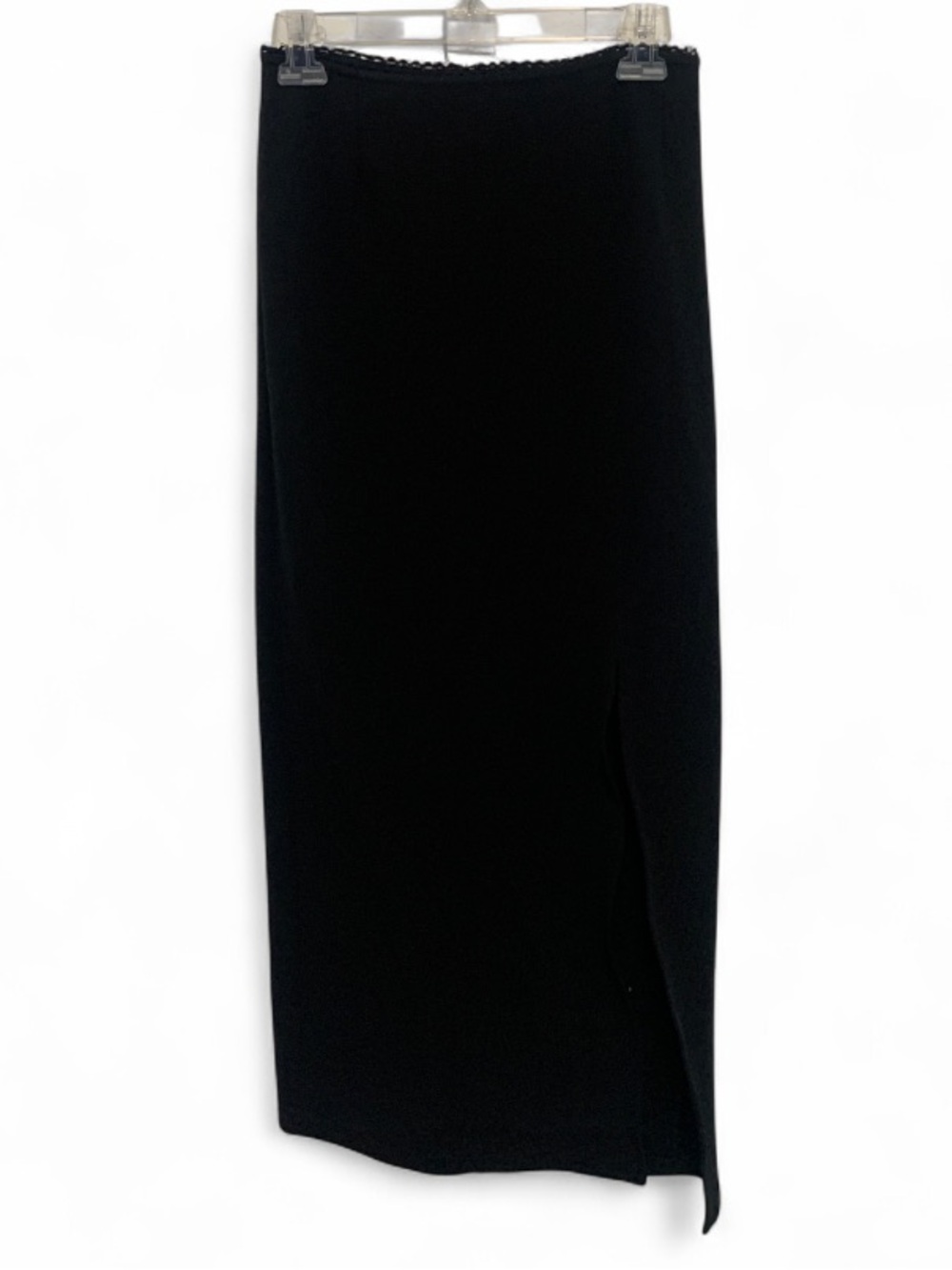 Y2K Classic Black Slit Front Lace Trim Maxi Skirt